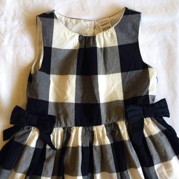 carter's b&w cotton check plaid fit & flare dress with bows 2T toddler girls - Picture 3 of 7